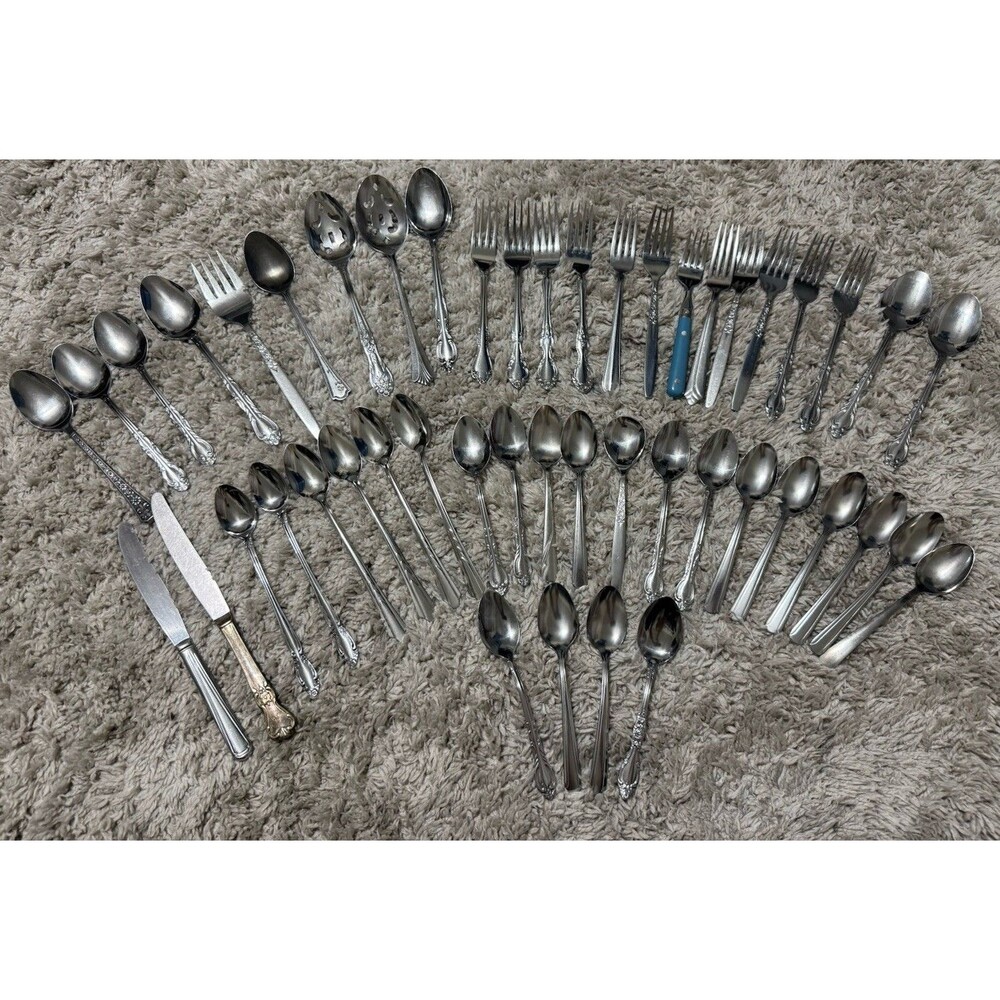 Vtg Flatware Mixed Lot Of Patterns Silverware Stainless Lot Of 48